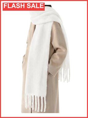Chunky Oversized Knit Winter Scarf with Tassels, Soft Warm Wrap